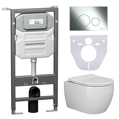 Инсталляция с кнопкой + унитаз + шумоизоляция Ceramica Nova CN3001_1001CH_1000